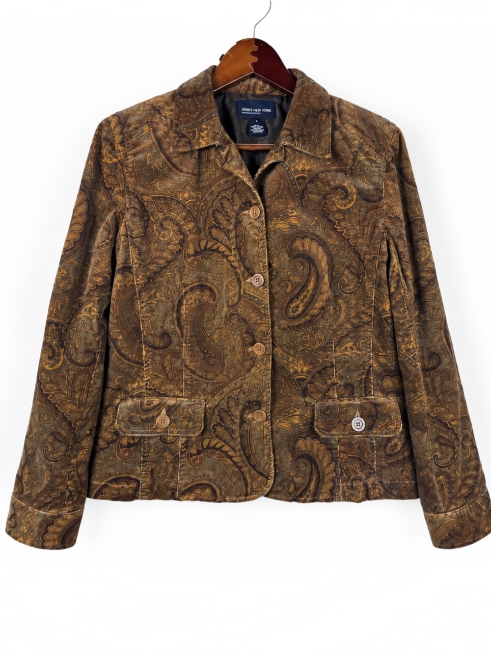 Jones New York Y2K Paisley Corduroy Jacket Brown Gold L